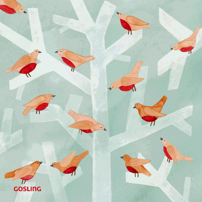 Birds Christmas communication animated GIF, designed by Gosling